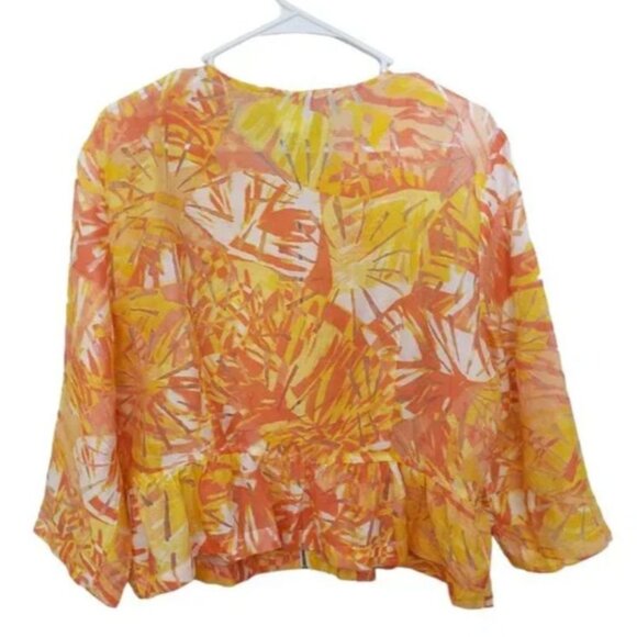 Ruby Rd. FAVORITE Orange Yellow Zip Front Crinkle Burnout Top Women's Size 6P - Picture 3 of 13